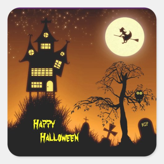 Creepy Haunted House Halloween Decorative Vierkante Sticker (Voorkant)