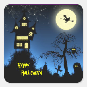 Creepy Haunted House Halloween Decorative Vierkante Sticker