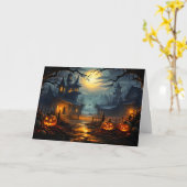 Creepy Haunted House Halloween Kaart (Gele Bloem)