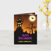 Creepy Haunted House Halloween Kaart (Gele Bloem)