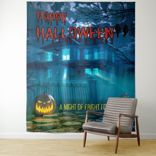 Creepy Haunted House Halloween Party Achtergrond Wandkleed (In situ)