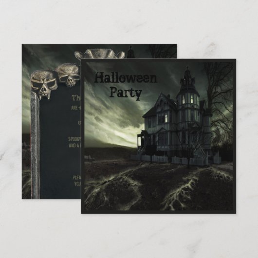 Creepy Haunted House Halloween Party Kaart (Voorkant / Achterkant)
