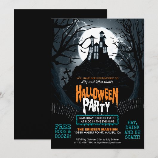 Creepy Haunted House Halloween Party Uitnodiging (Voorkant / Achterkant)