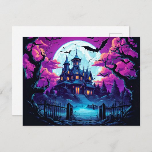 Creepy Haunted House Happy Halloween Briefkaart (Voorkant / Achterkant)