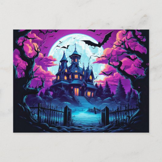 Creepy Haunted House Happy Halloween Briefkaart (Voorkant)