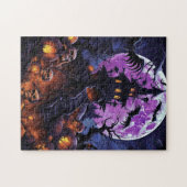 Creepy Haunted House Paarse Halloween Party Legpuzzel (Horizontaal)