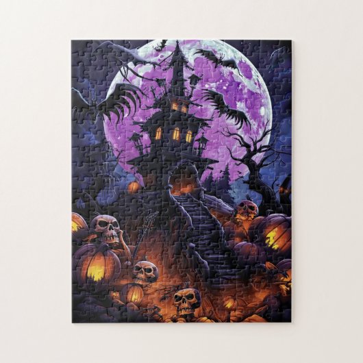 Creepy Haunted House Paarse Halloween Party Legpuzzel (Verticaal)