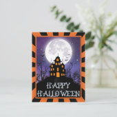Creepy Haunted House Pumpkins Bats Happy Halloween Briefkaart (Staand voorkant)