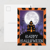 Creepy Haunted House Pumpkins Bats Happy Halloween Briefkaart (Voorkant / Achterkant)
