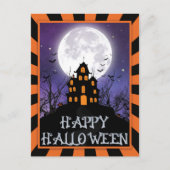 Creepy Haunted House Pumpkins Bats Happy Halloween Briefkaart (Voorkant)