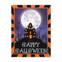 Creepy Haunted House Pumpkins Bats Happy Halloween