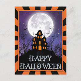 Creepy Haunted House Pumpkins Bats Happy Halloween Briefkaart