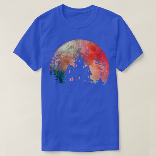 Creepy Haunted House & Spooky Waterverf Full Moon T-shirt (Design voorkant)