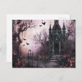 Creepy Haunted House Trees and Bats Halloween Feestdagenkaart (Voorkant / Achterkant)