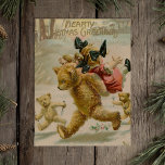 Creepy Hearty Kerstmis  Ontbijtende Beren Feestdagenkaart<br><div class="desc">19e eeuw creepy antiek kerst wenskaart grafisch,  met een volwassen beer dat een klein meisje ontvoert,  met twee kleine kinderachtige beren die naast elkaar lopen,  vorken en messen vasthouden,  en die opgewonden kijken. Bovenaan staat "Hearty Kerstmis Greetings" om de bizarre storyline te verfraaien en te onderstrepen.</div>