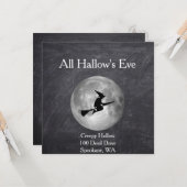 Creepy Hollow Halloween Witch en Moon Square Card Kaart (Voorkant / Achterkant in situ)
