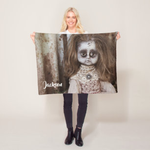 Creepy Horror Doll in Sepia Tones Fleece Deken