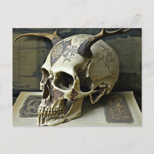 Creepy Human Antlered Skull Briefkaart (Voorkant)