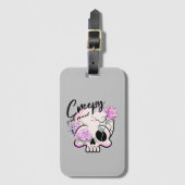 Creepy jaar rond schedel Flora Pastel Bagagelabel (Voorkant (verticaal))