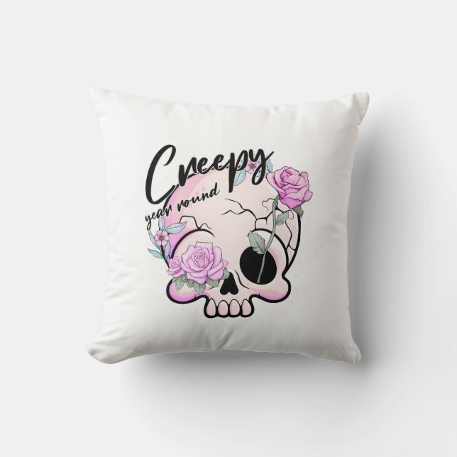 Creepy jaar rond schedel Flora Pastel Kussen (Voorkant)