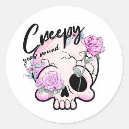 Creepy jaar rond schedel Flora Pastel Ronde Sticker