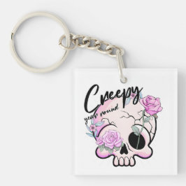 Creepy jaar rond schedel Flora Pastel Sleutelhanger