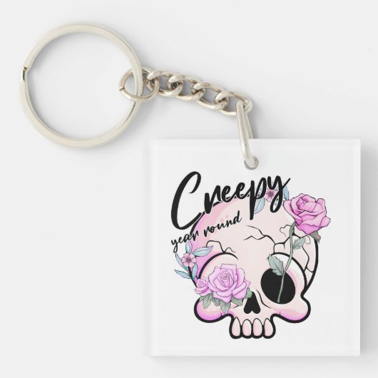 Creepy jaar rond schedel Flora Pastel Sleutelhanger (voorkant)