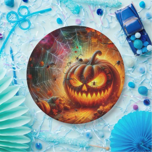 Creepy Jack-o-lantaarn en spinnen Papieren Bordje (Feest)