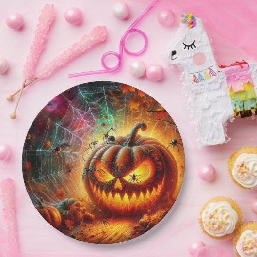 Creepy Jack-o-lantaarn en spinnen Papieren Bordje (Feest)