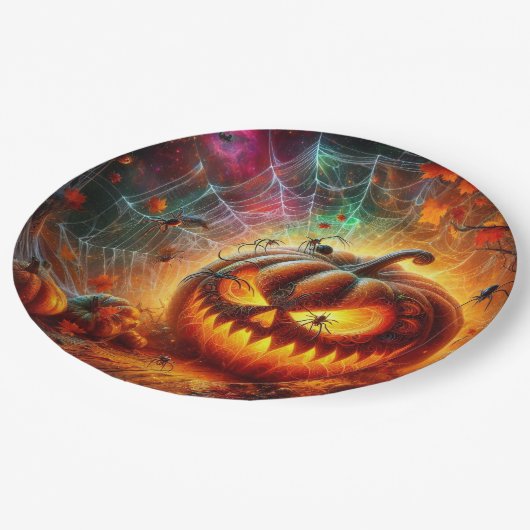 Creepy Jack-o-lantaarn en spinnen Papieren Bordje (Gekanteld)