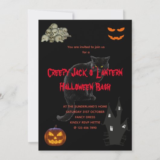 Creepy Jack o' Lantern Halloween Bash Party Kaart (Achterkant)