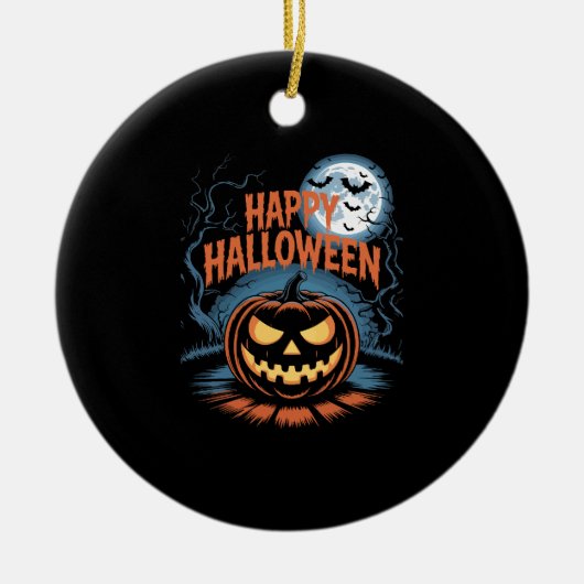Creepy Jack O� Lantern Halloween Keramisch Ornament (Voorkant)