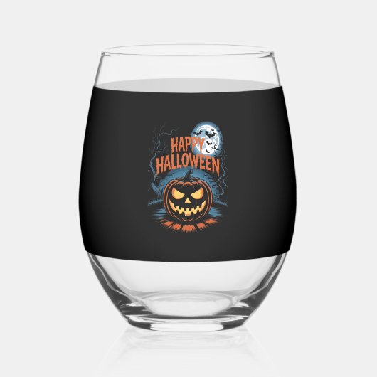Creepy Jack O� Lantern Halloween Wijnglas Zonder Voet (Voorkant)