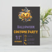 Creepy Jack-O' Lantern Modern Zwart Halloween Kaart (Staand voorkant)