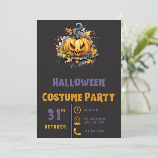 Creepy Jack-O' Lantern Modern Zwart Halloween Kaart (Staand voorkant)