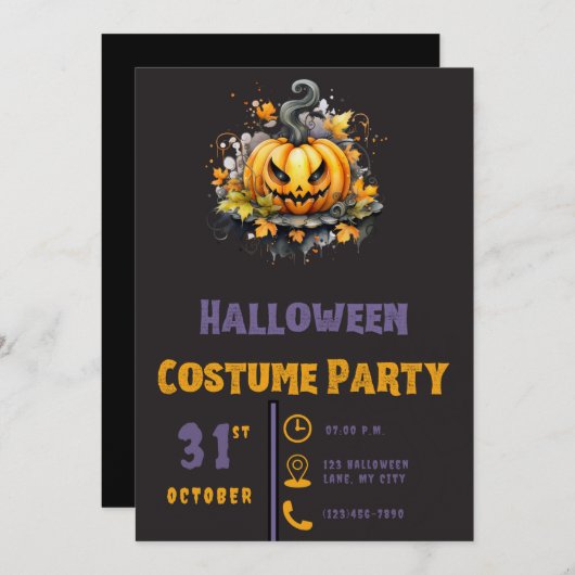 Creepy Jack-O' Lantern Modern Zwart Halloween Kaart (Voorkant / Achterkant)
