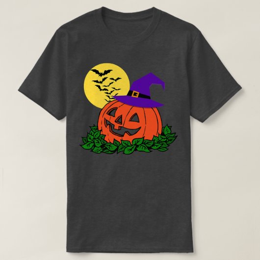 Creepy Jack o Lantern Pumpkin Patch Witch Pet Bats T-shirt (Design voorkant)