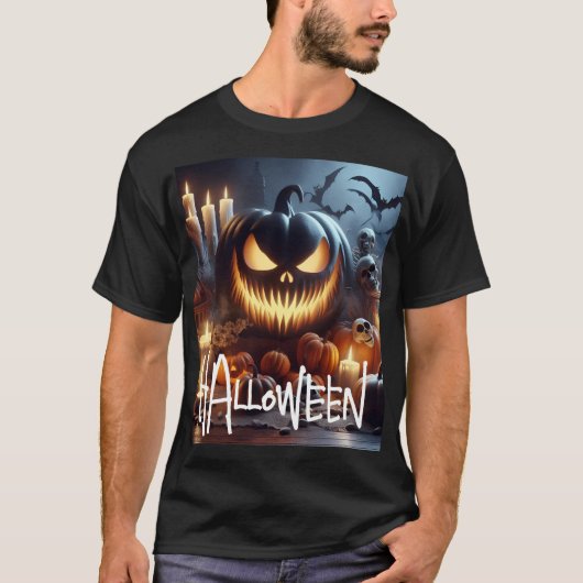 Creepy Jack-O-Lanterns, schedels en vleermuizen Un T-shirt (Voorkant)