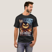 Creepy Jack-O-Lanterns, schedels en vleermuizen Un T-shirt (Voorkant volledig)