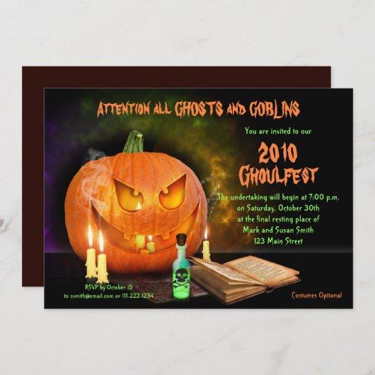 Creepy Jack O'Lantern Halloween Party Invitation Kaart (Voorkant / Achterkant)