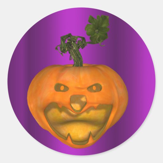 Creepy Jack O'Lantern Paars Halloween Ronde Sticker (Voorkant)