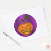 Creepy Jack O'Lantern Paars Halloween Ronde Sticker (Envelop)