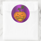 Creepy Jack O'Lantern Paars Halloween Ronde Sticker (Tas)