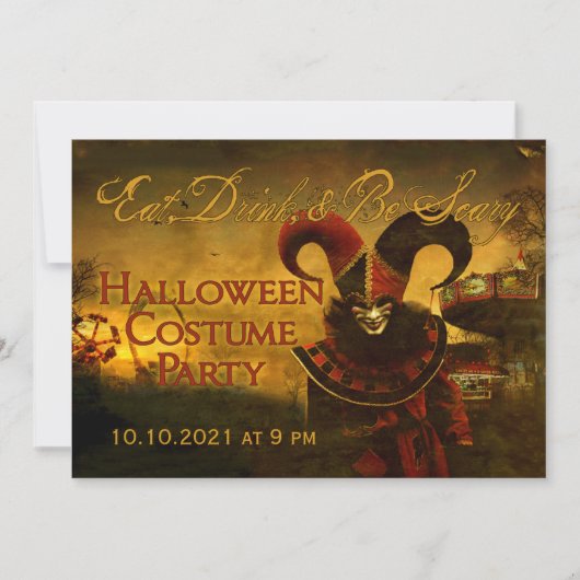 Creepy Jester Carnival Halloween Invitation Kaart (Voorkant)