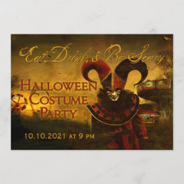 Creepy Jester Carnival Halloween Invitation Kaart