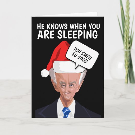 CREEPY JOE BIDEN SNIFF CHRISTMAS WENSKAART FEESTDAGEN KAART (Voorkant)