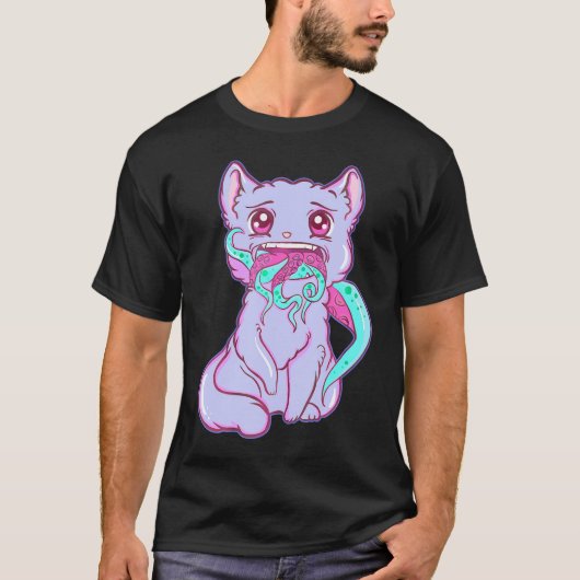 Creepy Kawaii Anime Cat Horror Pastel Gothic T-shirt (Voorkant)