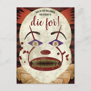 Creepy Killer Clown Halloween Party Uitnodiging Briefkaart