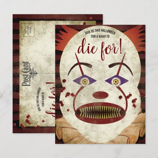 Creepy Killer Clown Halloween Party Uitnodiging Briefkaart (Voorkant / Achterkant)