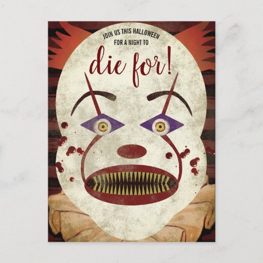 Creepy Killer Clown Halloween Party Uitnodiging Briefkaart (Voorkant)